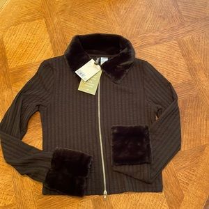 Divided by H&M Black Faux Fur Cuff Collar Zip Cardigan NWT